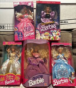Lot Of 5 BARBIES, NRFB 1990’s ~ Very Violet, Mardi Gras, American Beauty +