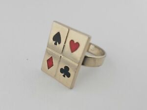 Golden coloured card suits hearts spades diamonds clubs feature ring size O