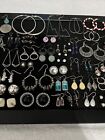 LOT OF 56 PAIR SILVER TONE PIERCED EARRINGS, ASSORTMENT, VINTAGE-NOW