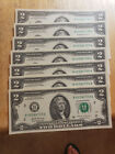 ✯Lot of 7 NEW Uncirculated Two Dollar Bills Crisp $2 Sequential Note 1976-2017✯