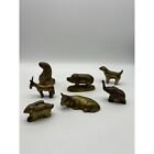 Vintage Lot of 7 Solid Brass Miniature Animal Figurines Two Stamped Korea
