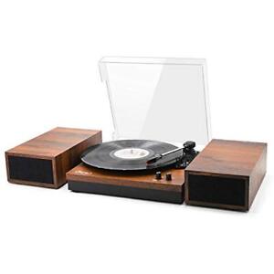Vinyl Record Player with Stereo External Speakers, 3-Speed Belt Dark Mahogany
