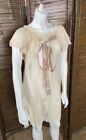 Vintage Victorian pink lace nightgown with silk bow Coquette Fairy Antique Beige