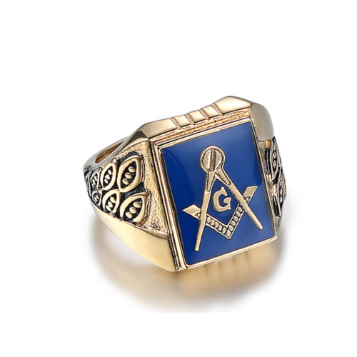 Masonic Ring Freemason Accepted Men Stainless Blue Gold G Square Compass Eye US