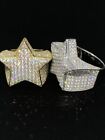Men's Hip Hop 3D STAR Solid 925 Silver/14k Gold Plated CZ Pinky RING Real ICED