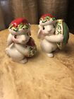 Fitz and Floyd Christmas Bunny Blooms Salt and Pepper Shakers ceramic