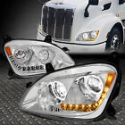 [LED DRL+SEQUENTIAL SIGNAL] FOR 11-20 PETERBILT 579 PROJECTOR HEADLIGHT CHROME (For: 579 Base Tractor Truck - Long Conventional)