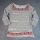 Lucky Brand Blouse Womens Medium White Blue Red Striped Geometric Basic Buttons