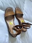 Womens Steve Madden Tan  Leather  Ankle Strap Wedge Sandal Size 9