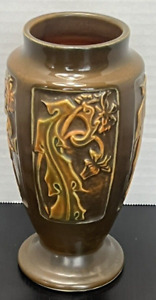 New ListingAntique Roseville Pottery Rosecraft Panel Vase 290-7 Brown