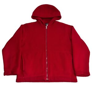 Vintage 90s Y2K Red Deep Pile Sherpa Fleece Hoodie Sweatshirt Small Reversible