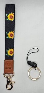 Wrist Lanyard for Keys, Wristlet Strap Keychain for Women Men Sunflower Print