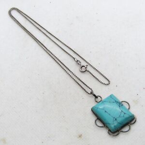 Old Pawn Sterling Silver 925 Collection Square Turquoise Necklace 19
