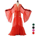 Women's Shining Drag Queen Organza Over Dress Flared Sleeves Performance Dress