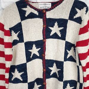 Vintage Marisa Christina Hand Knit Cardigan Medium Stars Stripes Patriotic