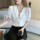 Summer Women Design Peter Pan Collar Short Sleeve Shirt Business Work Blouse Top