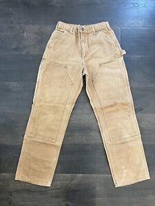 Vintage USA Carhartt Mens 30X32 Brown Khaki Double Knee Pants Grunge Distressed