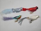Vintage Set Of 4 Bird with Glitter Clip-On Glass Christmas Ornament