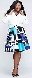 Lane Bryant Skirt Size 22/24 Blue Black White Geometric Print A-Line Pockets