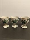 Porcelain Egg Cups Lot Of 3 Japan Flowers And Leaves Gold Accent