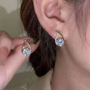 Simple Gold Silver Plated Crystal Ear Earrings Stud Women Wedding Party Jewelry
