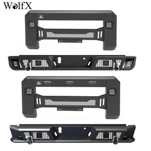 For 2015-2020 Ford F-150 Steel Rear Bumper/Front Bumper Grille Guard+LED Lights