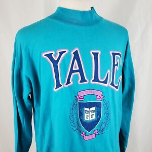 Vintage Yale University Long Sleeve Mock Neck T-Shirt OSFA Teal Pink Ivy League