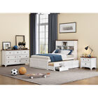 Solid Wood Bedroom Sets Captain Bed with Trundle & 3 Drawers Bookcase Headboard