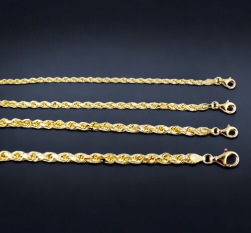 18K Yellow Gold 2mm-5mm Solid Rope Chain Necklace Diamond Cut All Sizes Real