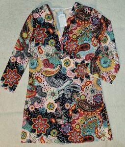 MWL Size L Spring Paisley  Floral 3/4 Sleeve Pullover Tunic Top Multicolored