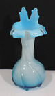 Vintage Fenton Style Art Glass Tulip Vase, Hand Blown, pastel blue/white/clear