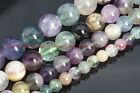 Natural 4/6/8/10/12mm Multicolor Fluorite Round Gemstone Loose Beads 15