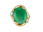 GIA 12.60 ct. Oval Cabochon Emerald & Diamond Ring in 18k Yellow Gold - HM2461AR