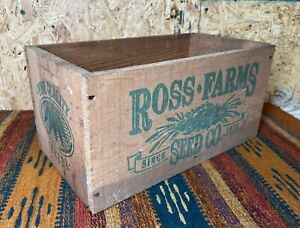 Vintage Ross Farms Seed Co. Wooden Crate Box Advertisement Advertising Farming