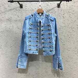 Military Style Runway Women Short Denim Jackets Female Chic Buttons Outerwear
