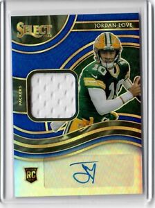 New ListingJordan Love 2020 Panini Select Blue Prizm Rookie Patch Jersey Auto /75 Packers