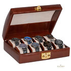 DiLoro Italian Leather Travel Watch Case Holds Eight 8 Men's Watches Color Brown