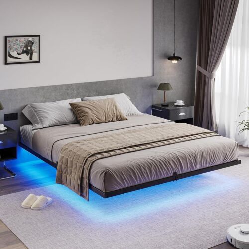 Floating Bed Frame California King Size with LED Lights,Metal Platform Bed Frame