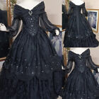 Black Gothic Wedding Dresses Off Shoulder Sequin Long Sleeve A-line Bridal Gowns