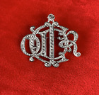 Christian Dior Monogram Logo Brooch Silver Tone With Rhinestones Signed