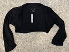 Women Ruched 3/4 Sleeve Bolero Cropped Cardigan Shrug Black Size XL