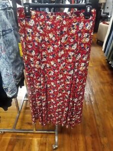 Sag Harbor Women Skirt Floral Medium Full Button Up Pleated 100% Rayon