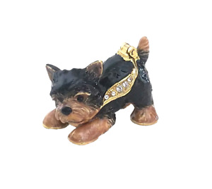 Whiskey the Yorkie Dog Pewter Bejeweled Hinged Miniature Trinket Box Kingspoint