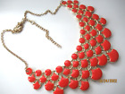 Gold plate faux coral orange reddish enamel Bib Statement necklace