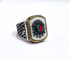 Mother of Pearl Stone Sterling Silver Sedef Coat of Arms Ring Sz 12.5