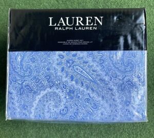 Ralph Lauren Full Queen 4PC  Sheet & Pillowcase Set Blue Bantry Paisley Flannel