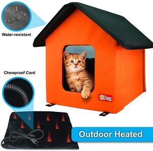 Collapsible Indoor/Outdoor Pet/Cat House w/ Heating Pad (Orange- NWOB)