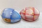 2 Vintage Onyx Marble Eggs, Pink and Blue Patchwork 2.5”