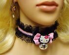Any Size Choker Collar Black Pink Lace Kitty Anime Kawaii Bell DDLG Plus