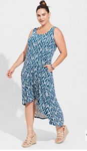 Torrid 4 Stripe Blue Maxi Super Soft Hi-Low Dress 4x 26 NWT